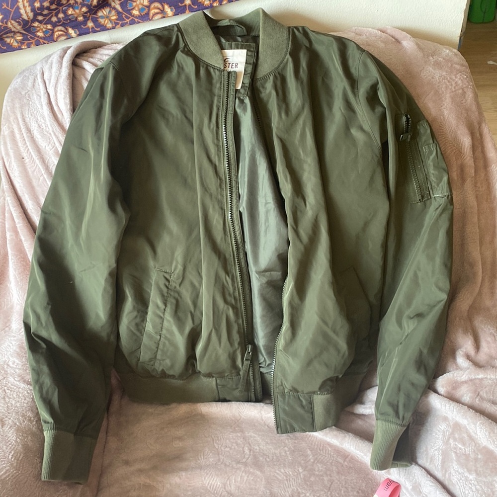 Military green bomber jacket